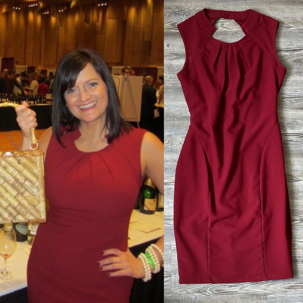 Kardashian Kollection, maroon dress
